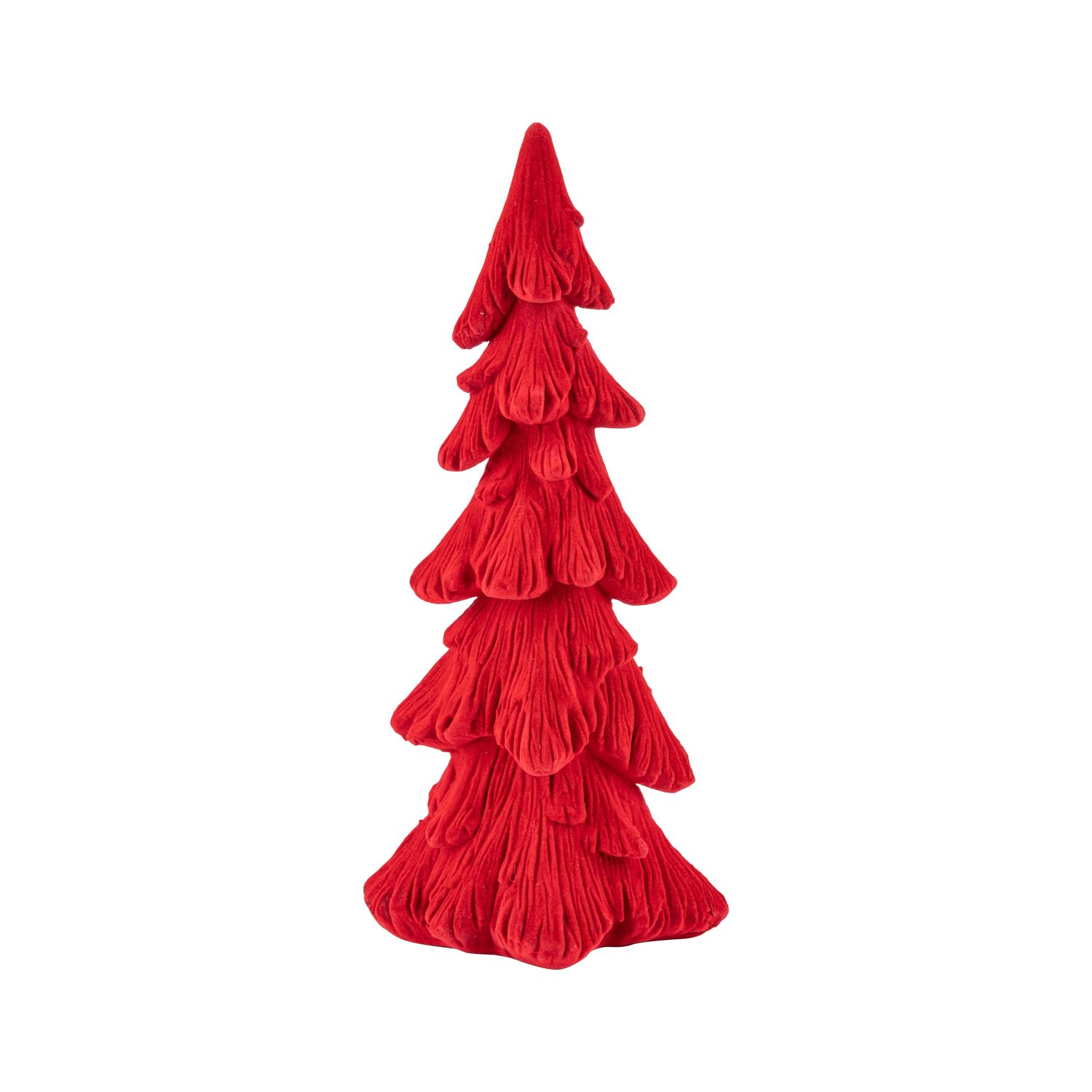 Red flock finish resin fir tree table piece, 10 in  4      