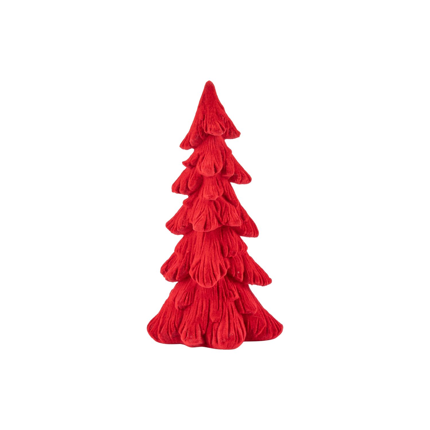 Red flock finish resin fir tree table piece, 6 in  6      