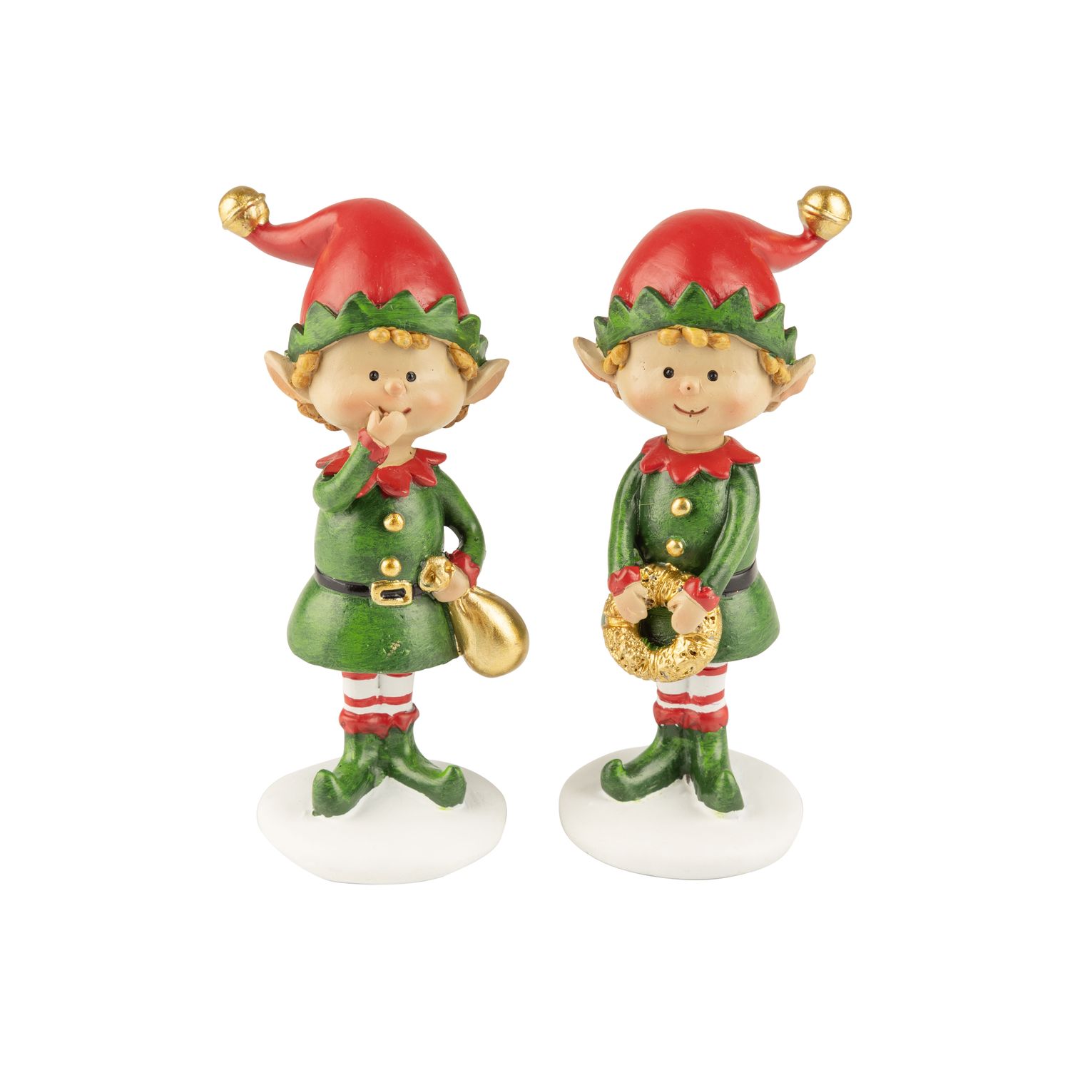 2 Asst&#39;d painted resin Christmas elf table pieces, 4 in  12      