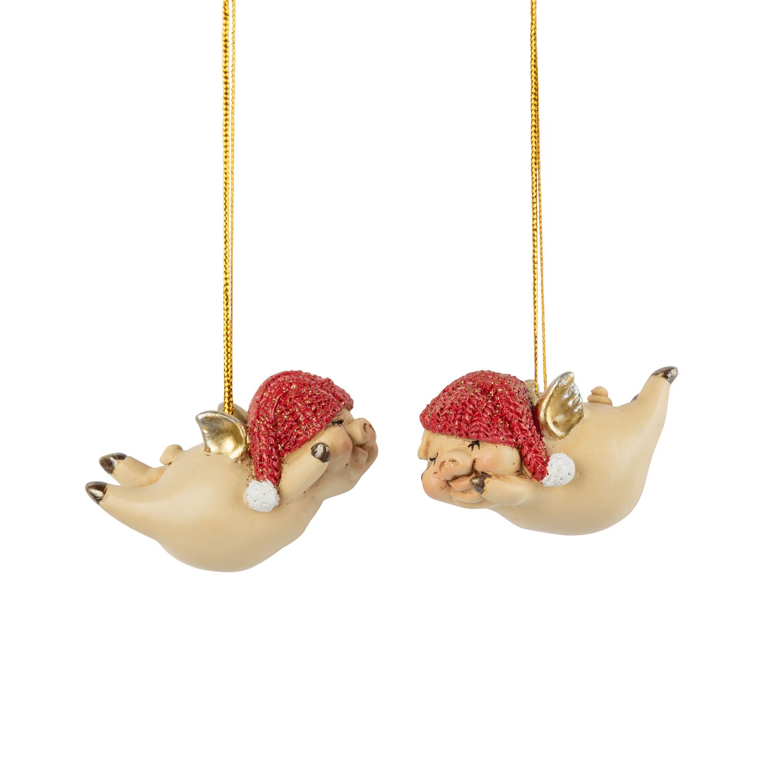 2 Asst'd painted resin flying pig angels with Santa hat ornaments, 2.5 in  24      