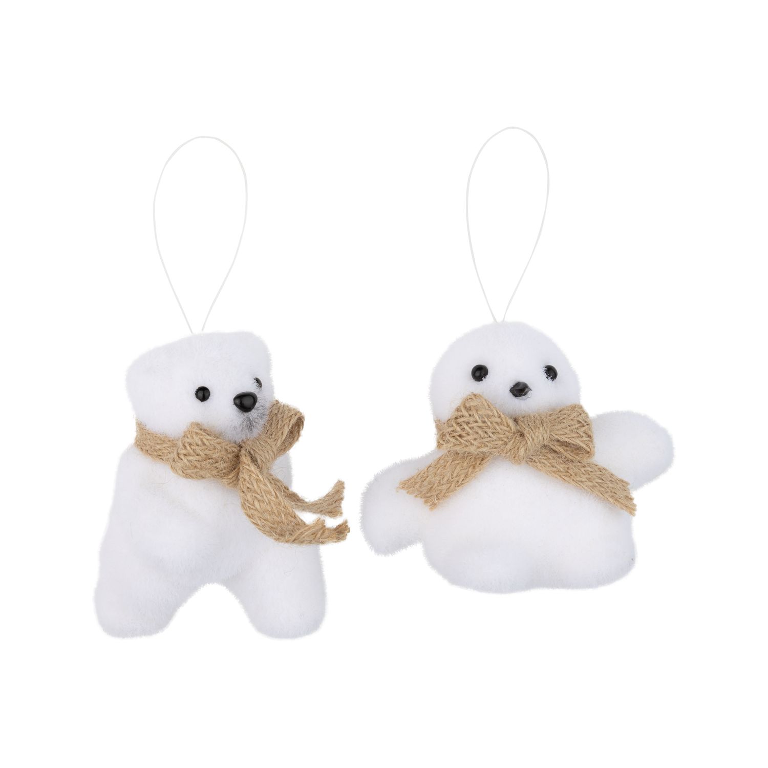 2 Asst&#39;d flock polar bear ornament with burlap bow, 3+4 in  24      