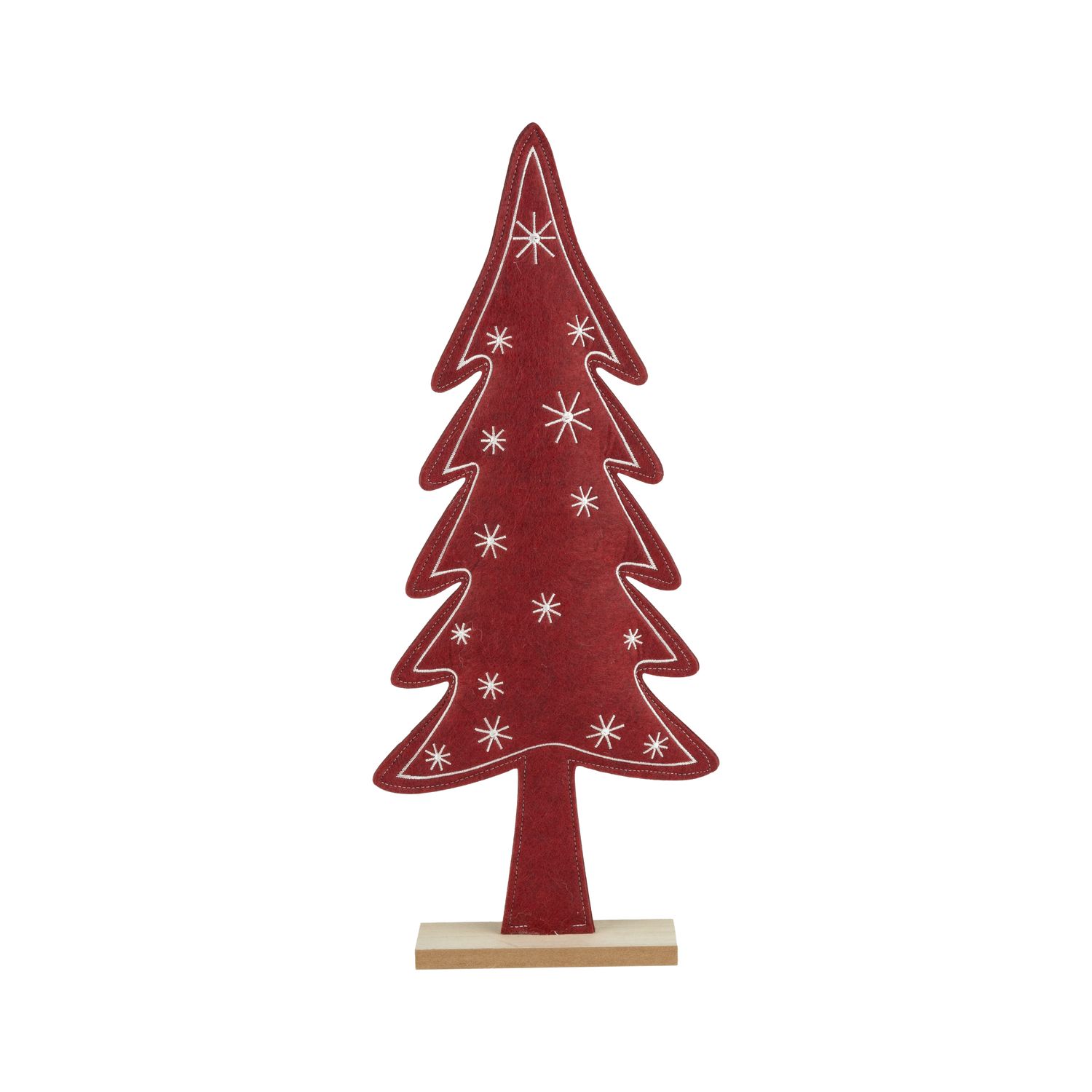 Red felt tree with white embroidered snowflakes, 18 in  6      