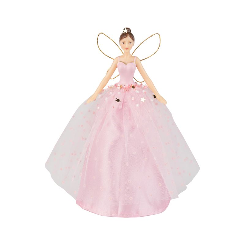 Pastel pink fairy tree topper or table piece tulle skirt with candy accents, gold wings, 7.5 in  4      