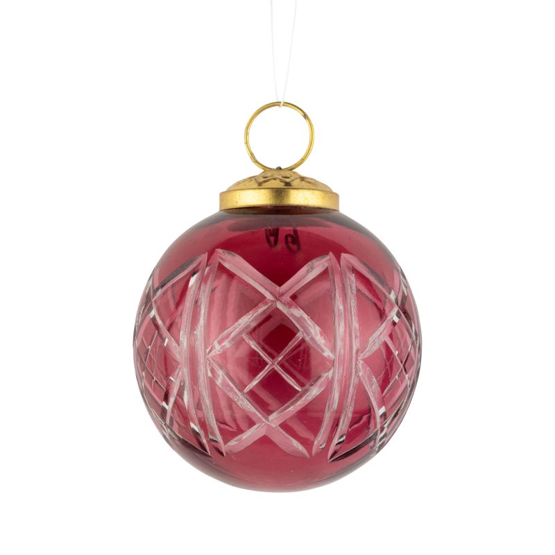 Translucent fuchsia etched glass ball ornament, 80 mm/3 in  12      