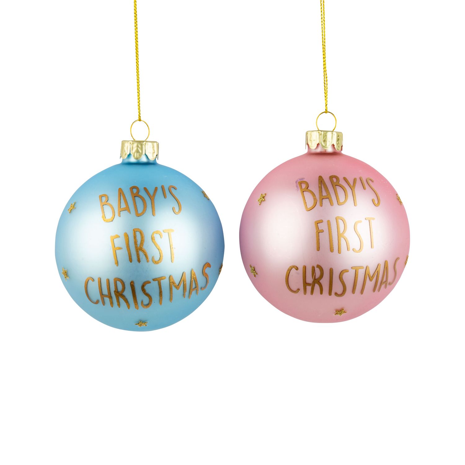 2 Asst&#39;d glass ball ornaments, pink and blue baby&#39;s first bear &amp; Christmas tree, 80mm/3 in  12      
