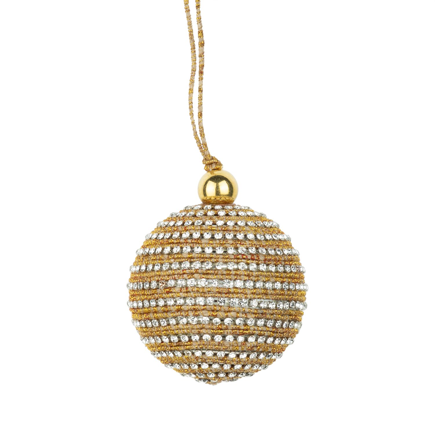 Gold cord and clear glass jewels on metal ball ornament, 2 in  12      