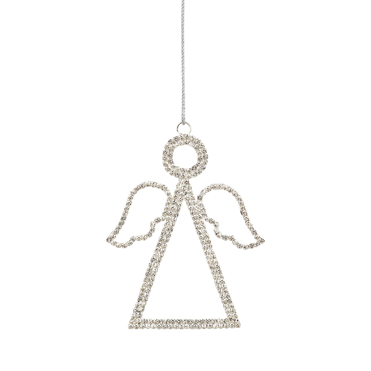 Clear brilliant cut rhinestone on silver metal frame angel silhouette ornament, 4.25 in  6      