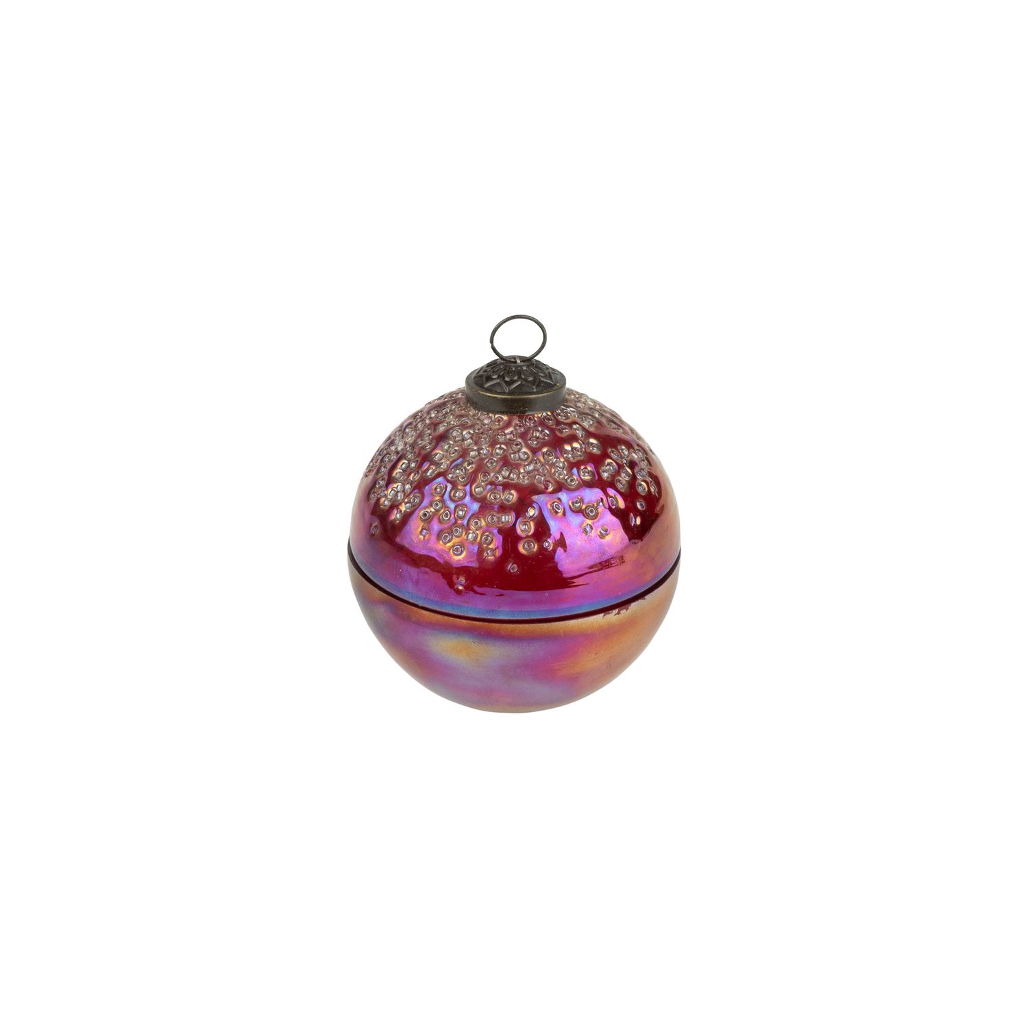 Iridescent fuchsia lidded glass ball with poured candle, textured top lightly scented, 3.5 in  6      