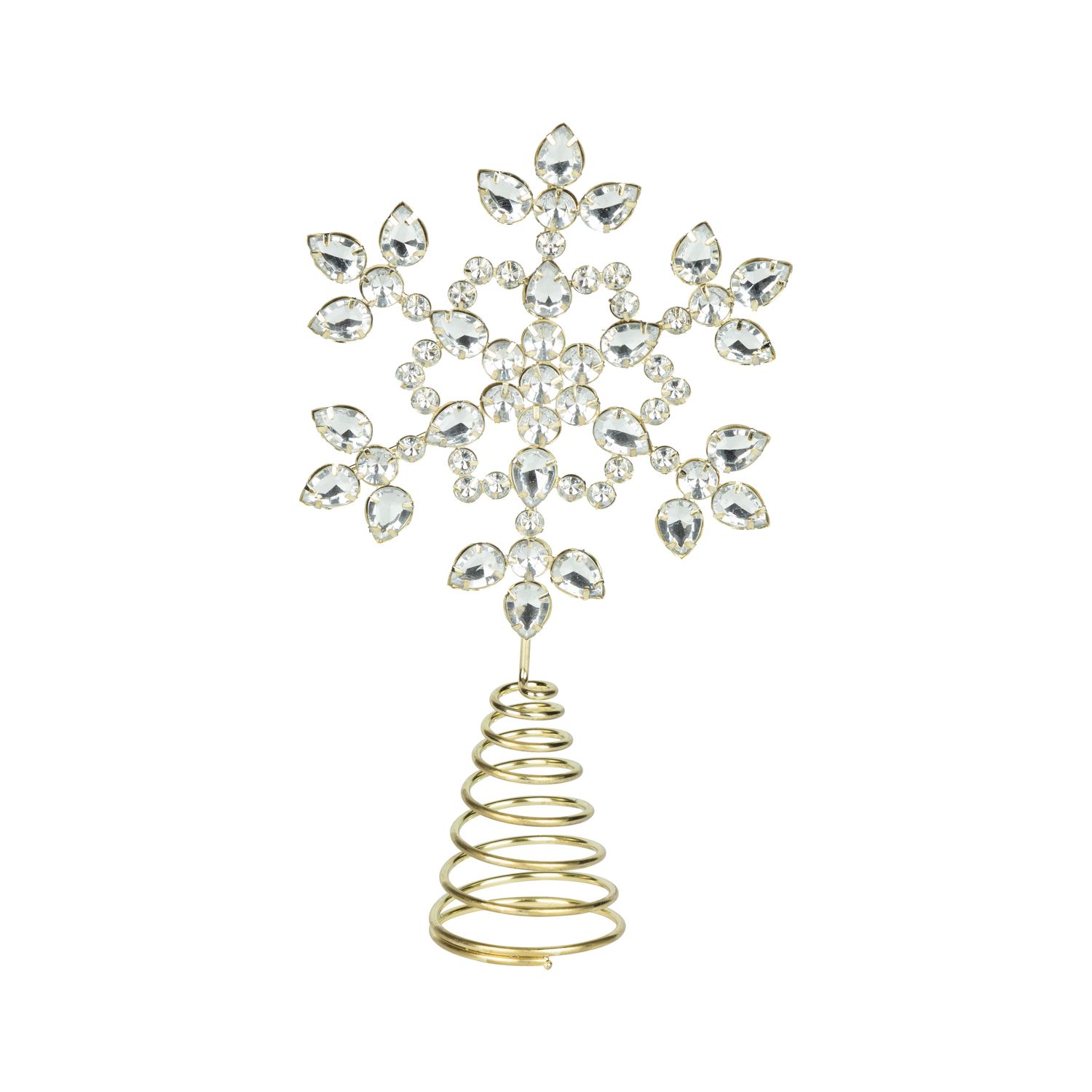 Clear glass jewel on gold metal frame tree topper, 10 in  6
