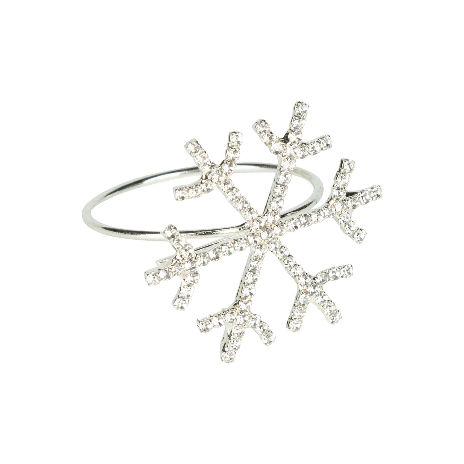 Clear brilliant cut rhinestone on silver metal frame snowflake napkin ring, 1.5 in  12      