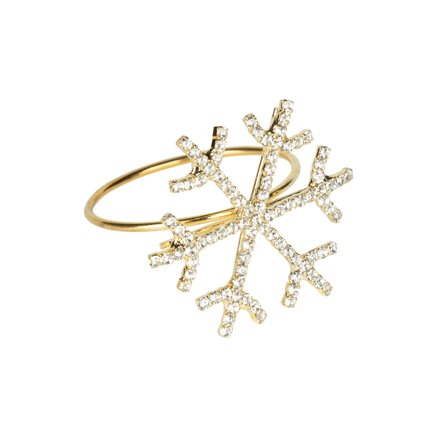 Clear brilliant cut rhinestone on gold metal frame snowflake napkin ring, 1.5 in  12      