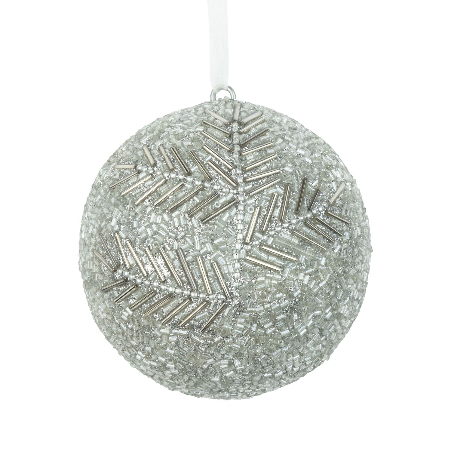Clear glass bead covered acrylic ball with bugle bead branch pattern, 4 in  6      