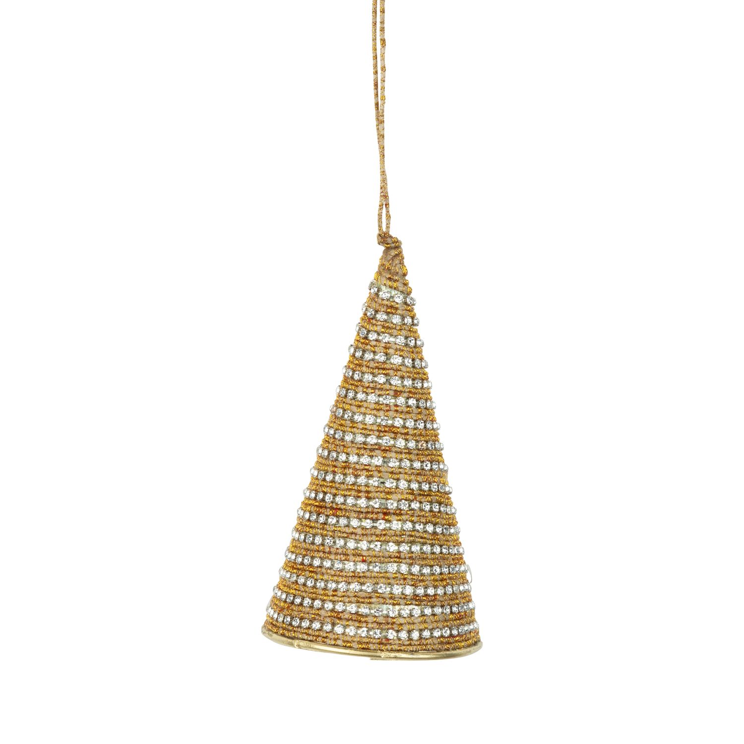 Clear glass jewel and gold cord wrapped acrylic tree ornament, 4 in  6      
