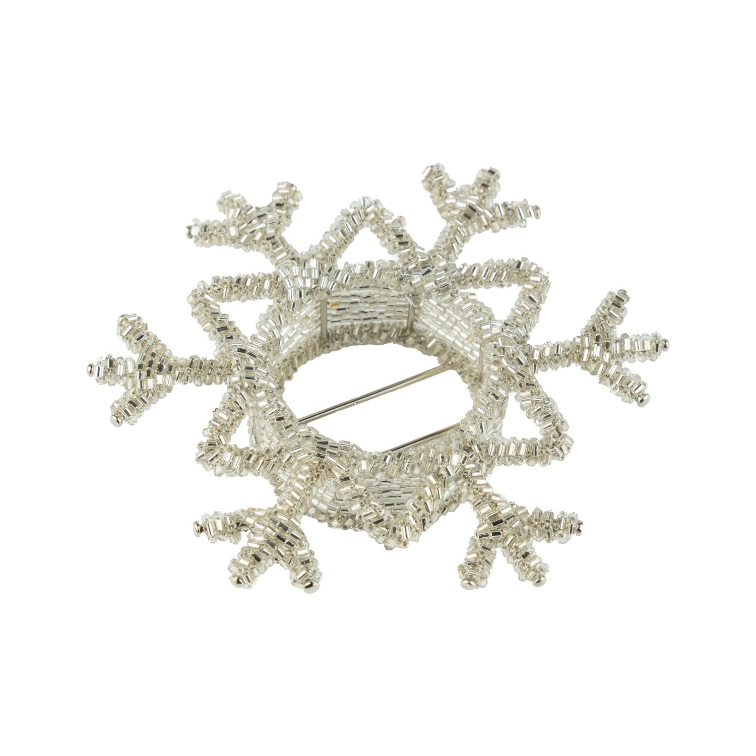 Clear glass bead snowflake tea light holder on silver wire frame, 5 in  6      