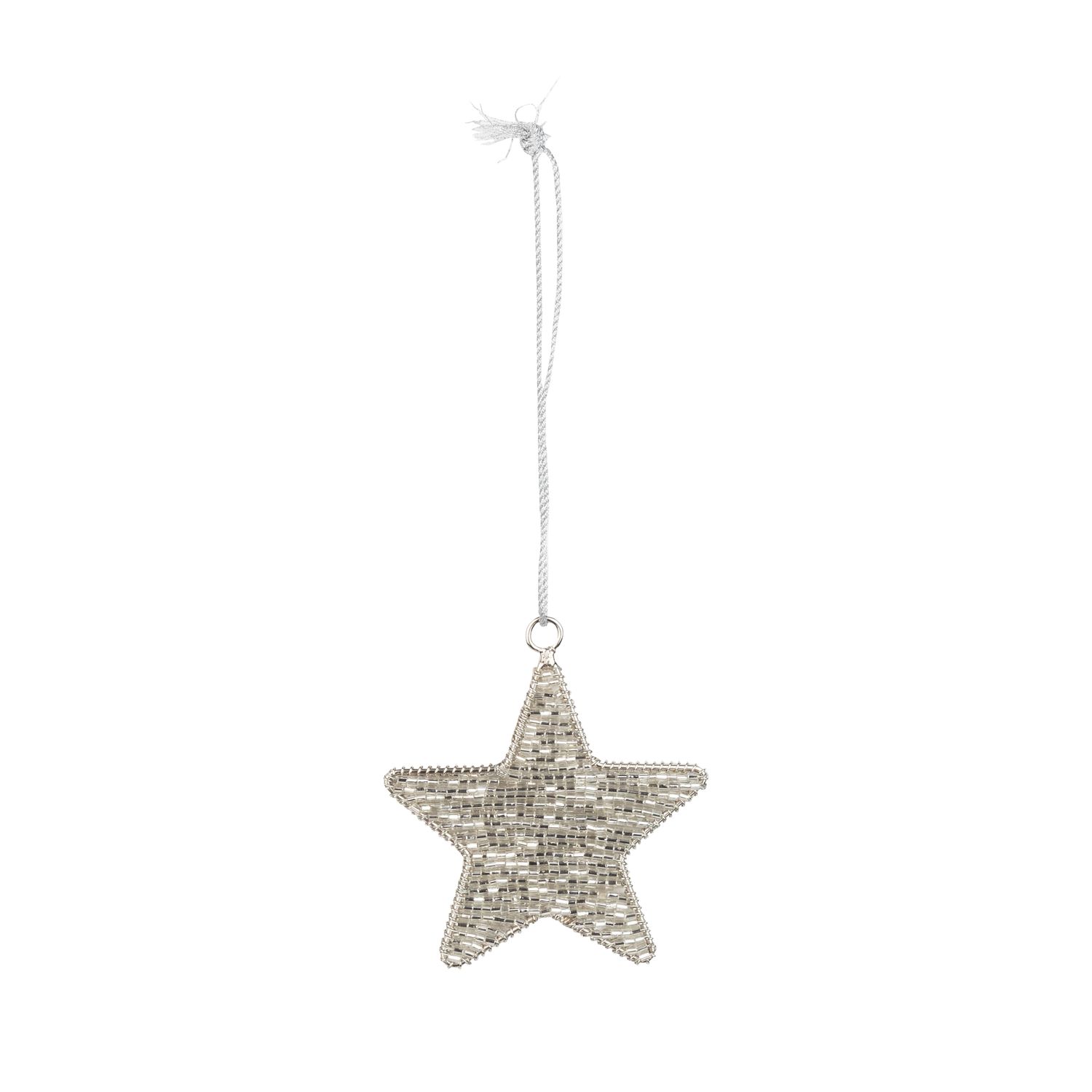 Clear glass bead star ornament on silver wire frame, 3 in  12      