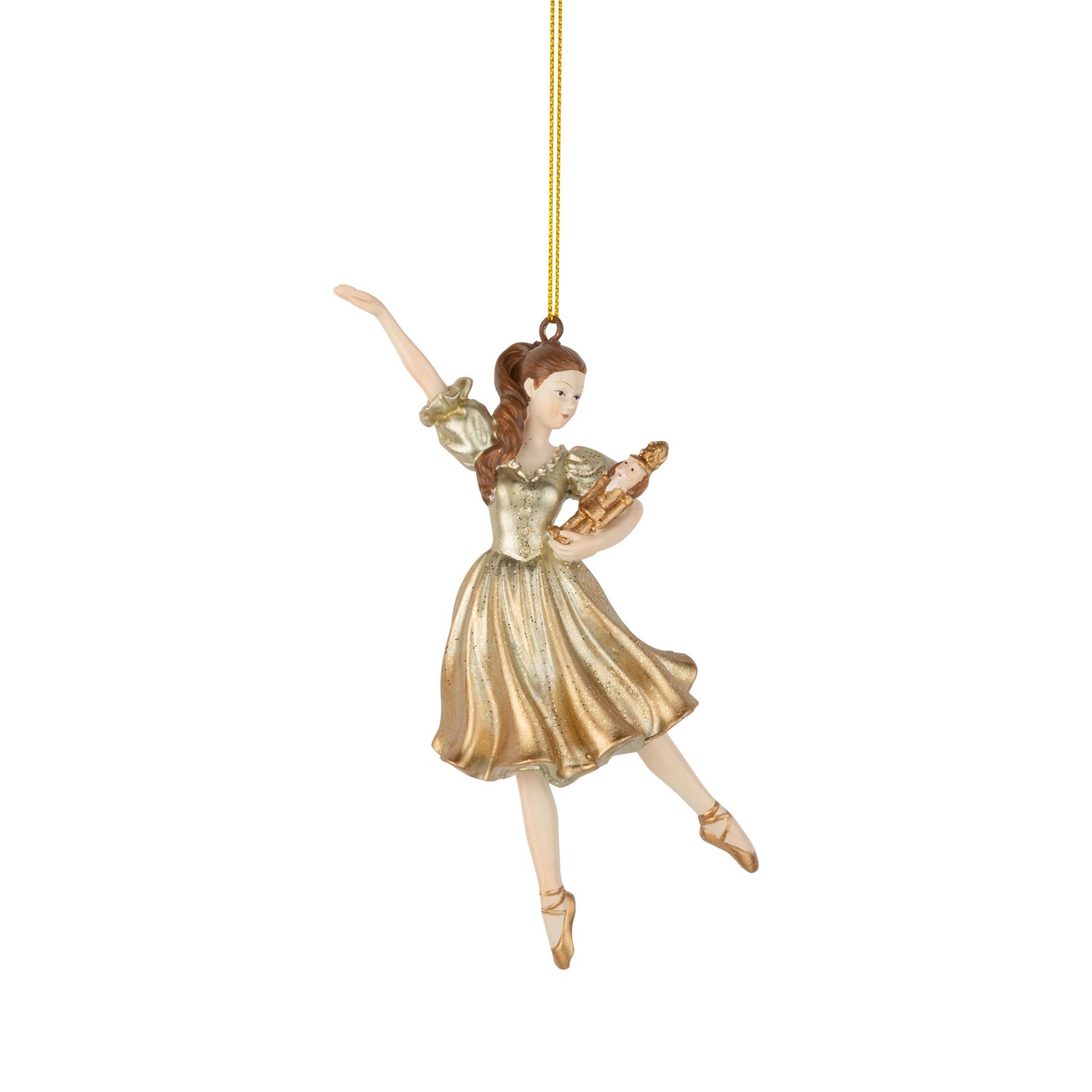 Gold and cream painted resin gold Clara ballerina with nutcracker ornament, 5.25 in  6      