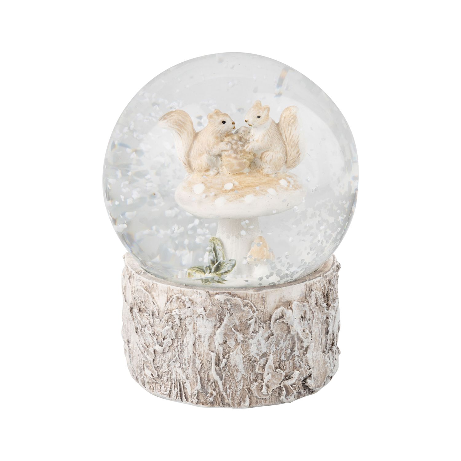 Resin snow globe with squirrels on a mushroom, textured white base, 60 mm/3.3 in  6      