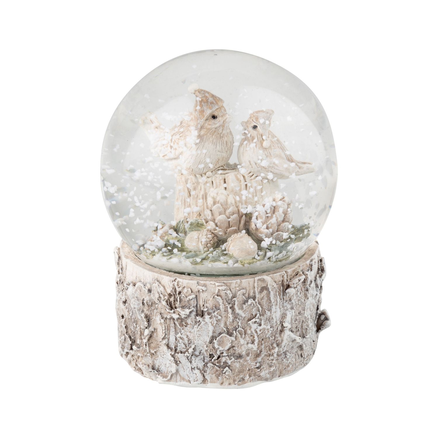 Resin snow globe with bird couple, textured white base accents, 60 mm/3.3 in  6      