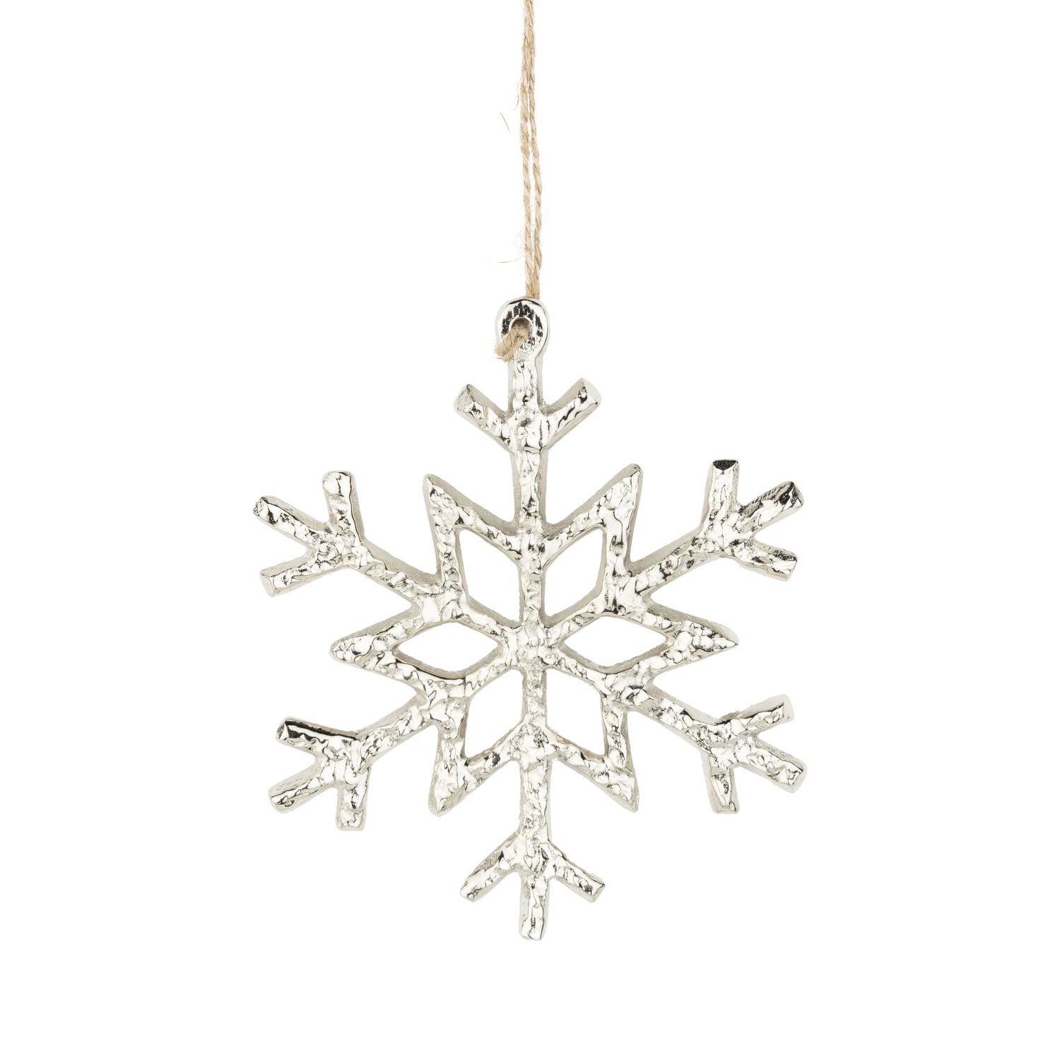 Cast metal snowflake ornament, silver, 5 in  12      