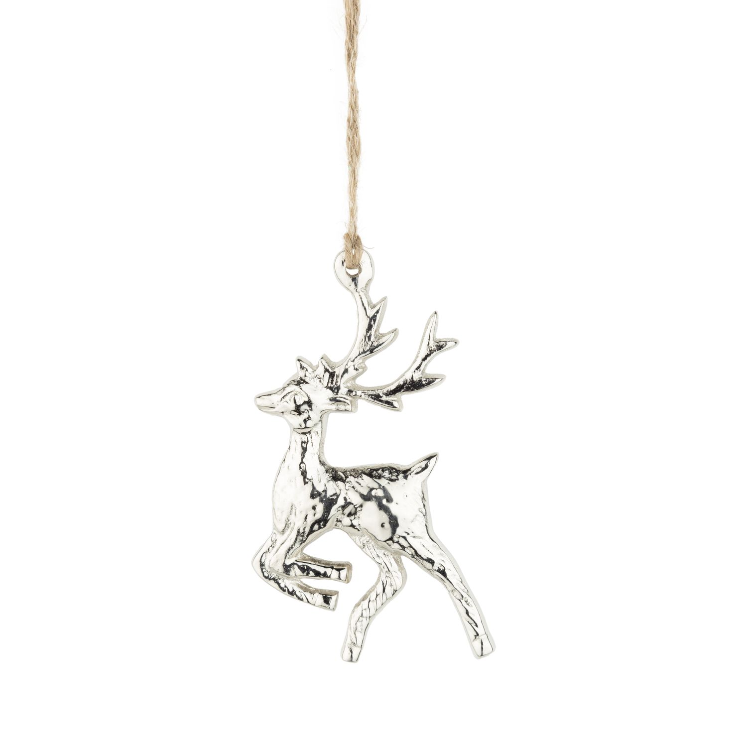 Cast metal galloping deer ornament, silver, 4 in  12      