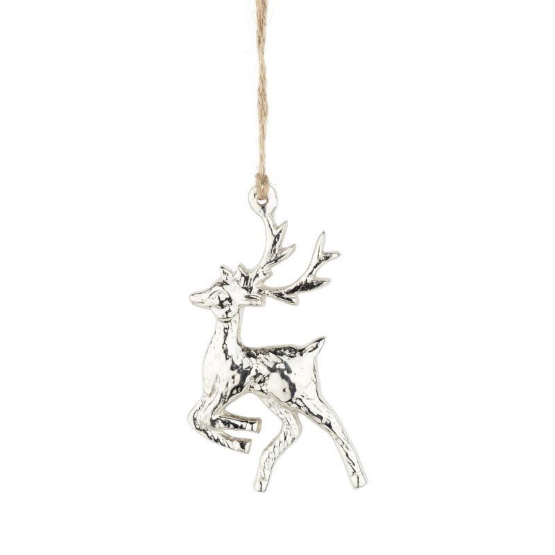 Cast metal galloping deer ornament, silver, 4 in  12      