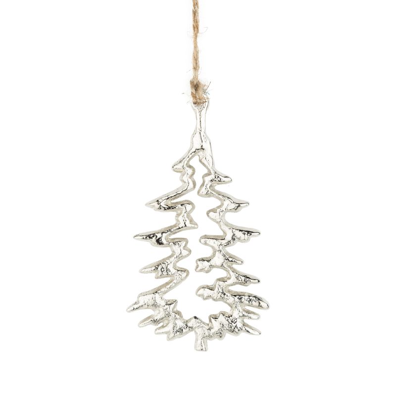 Cast metal abstract tree ornament, silver, 5 in  12      