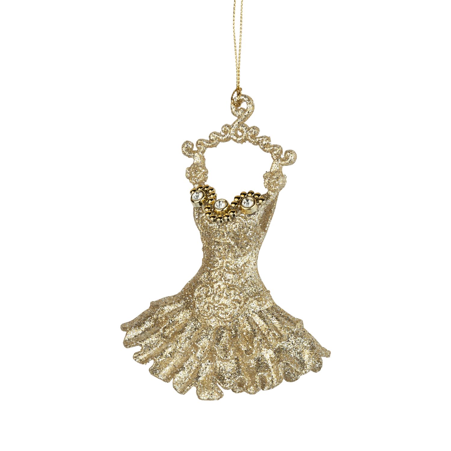 Gold glittered acrylic ballerina dress ornament, 5 in  12      