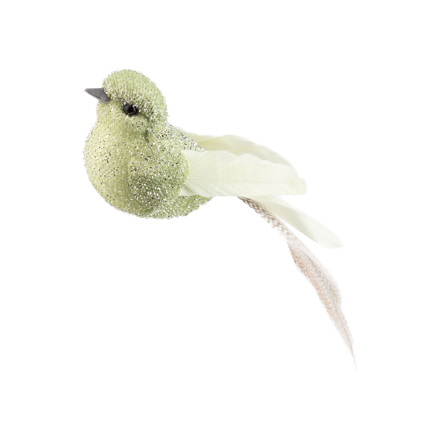 Pale green clip on bird with feather tail, 5.1 in  24      
