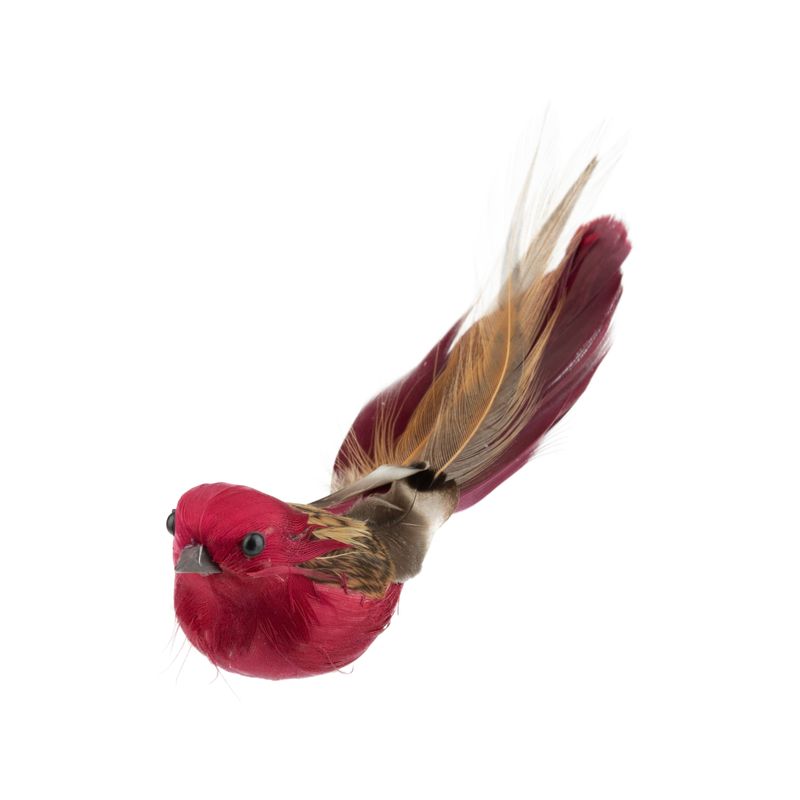 Burgundy and natural feather clip on bird ornament, 6 in  12      