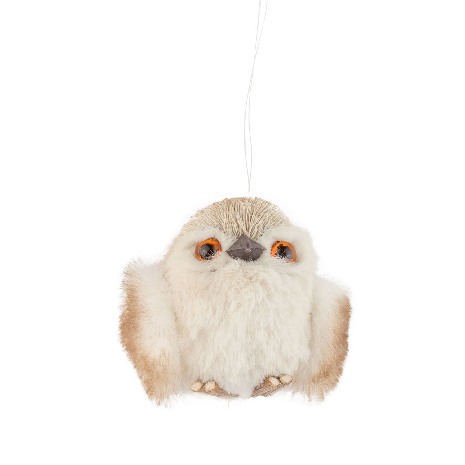 Grass covered owl ornament with plush wings, light beige, 2.8 in  12 -Z08 -S04/25