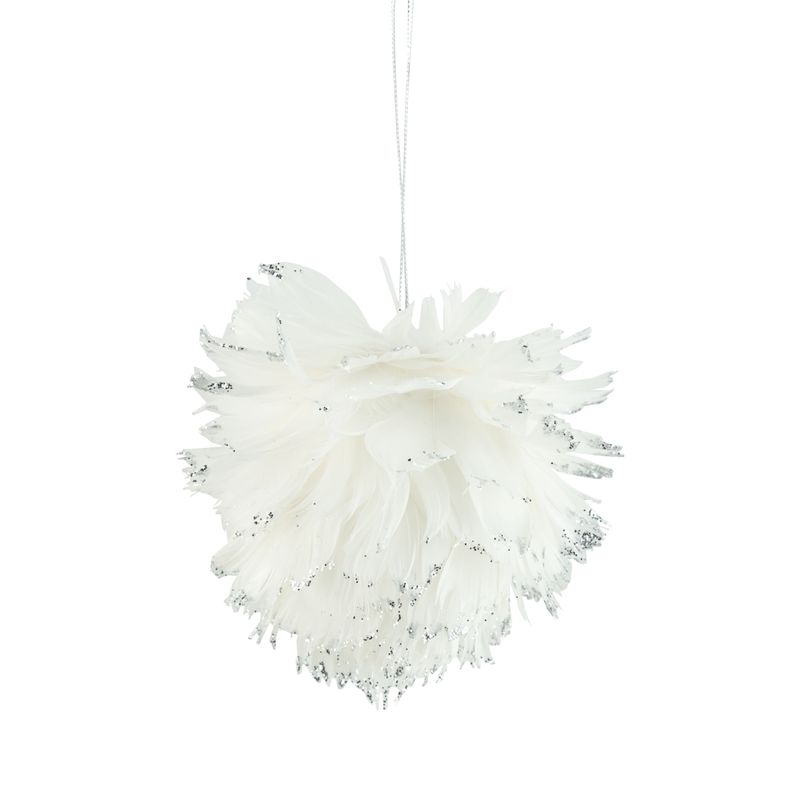 White feather ornament, layered with delicate texture and silver glitter tips, 4 in  12      