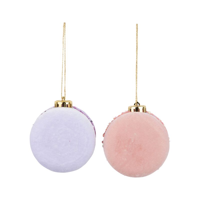 2 Asst&#39;d macaron ornaments, soft fabric material with sparkling accents, pink and lilac, 7 in  12      