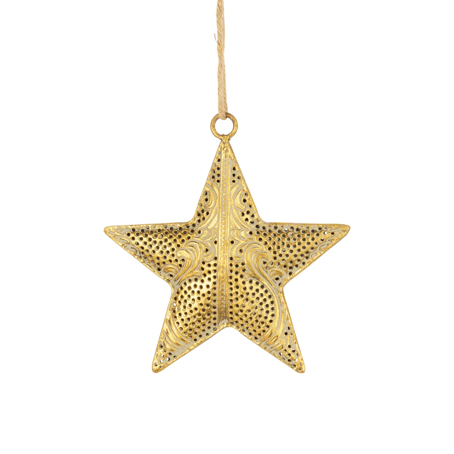 Antique gold filigree metal star ornament, 6 in  6      