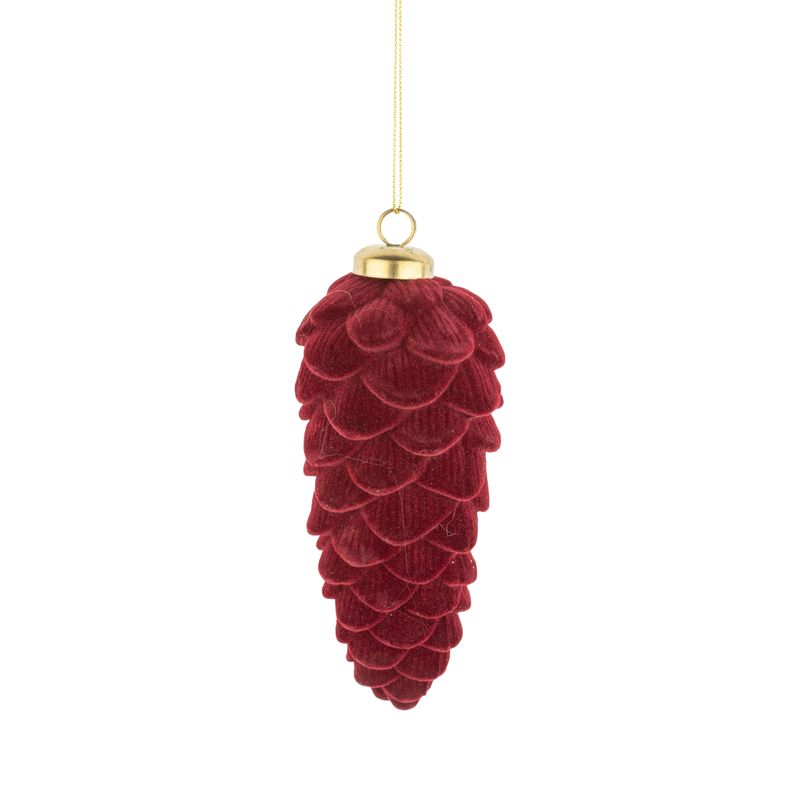 USE A63284 - Burgundy flock plastic pinecone ornament, 5.5 in  12 -Z08 -S04/25