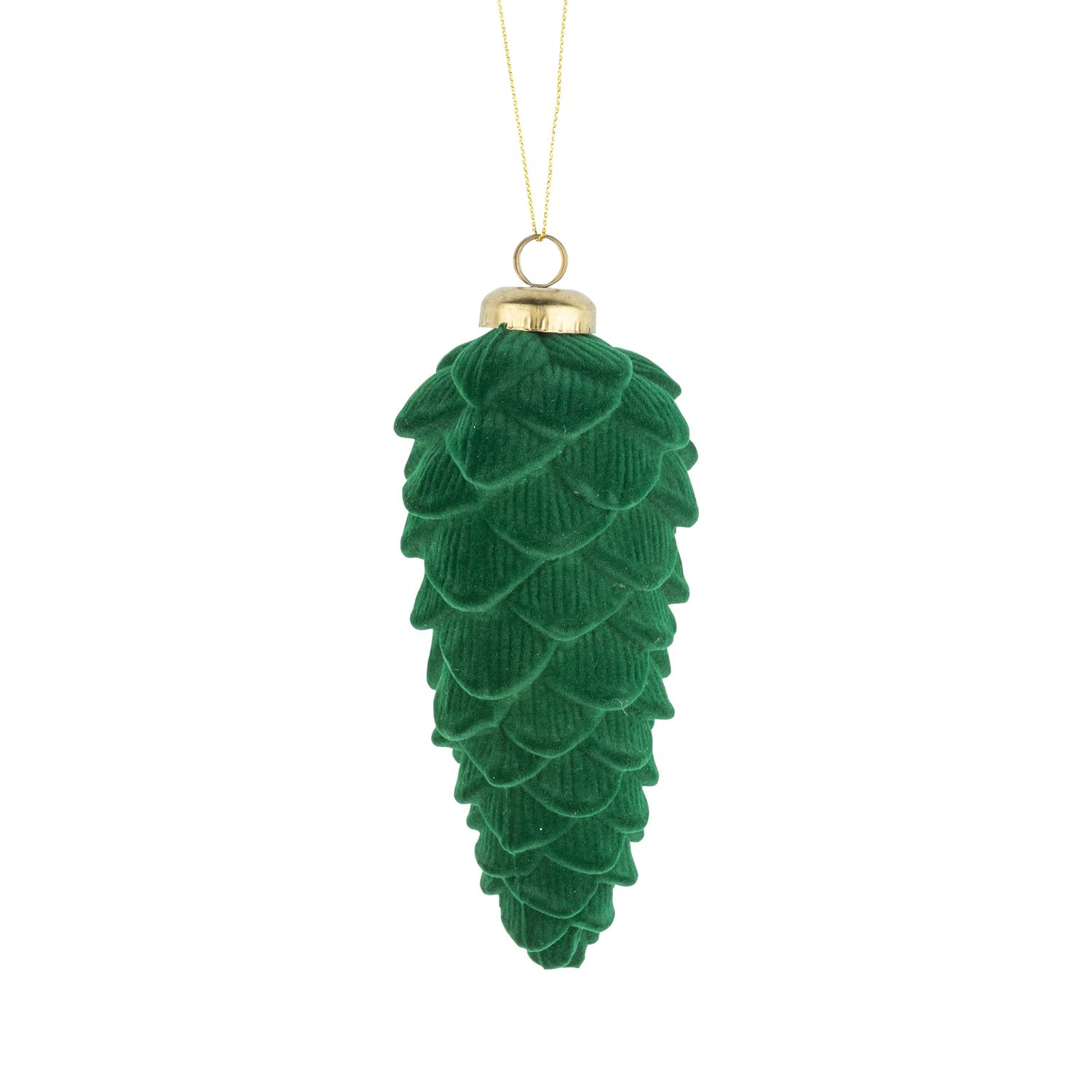 Dark green flock plastic pinecone ornament, 5.5 in  12      
