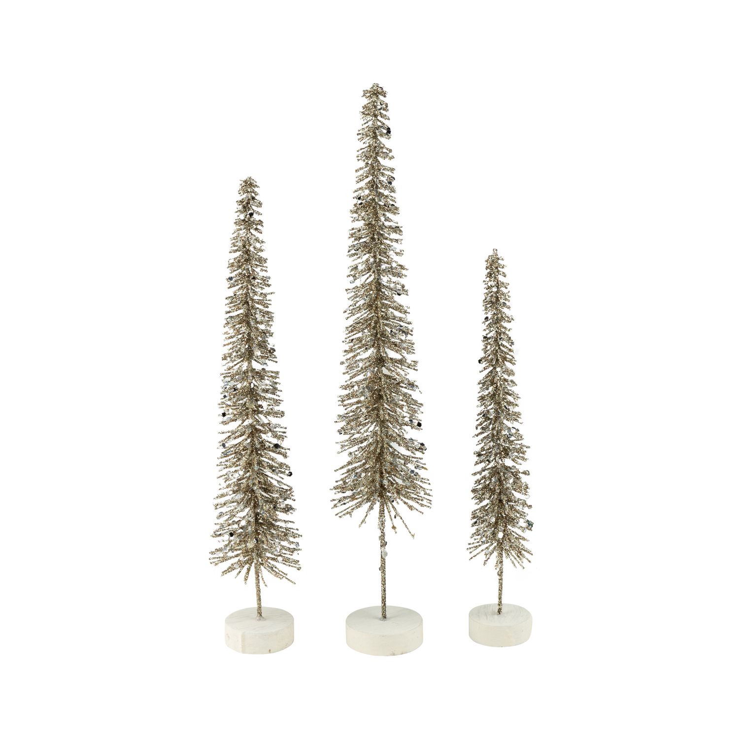 Set of 3 gold glittered slim twig bristle trees, multi layered glitter, 14+12+10 in  4      