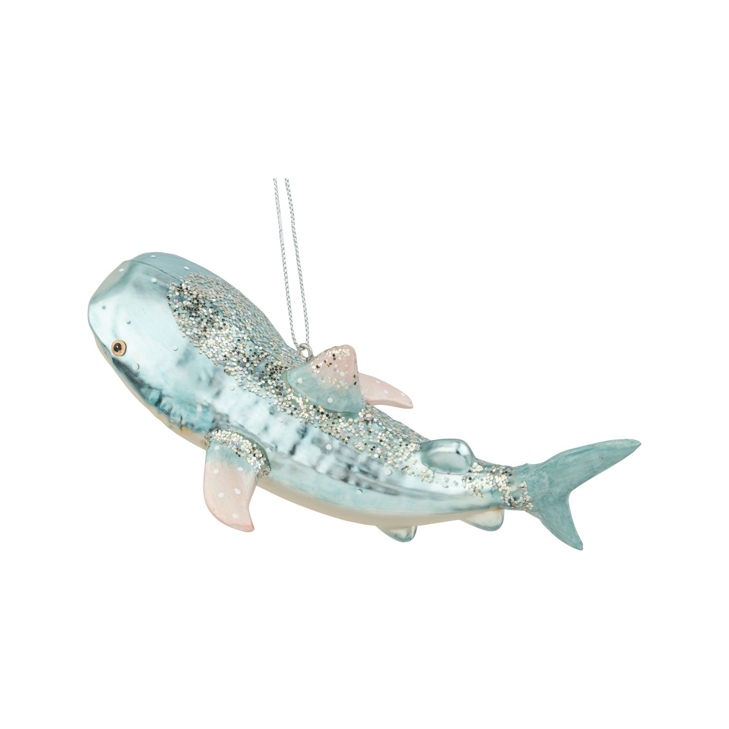 Blown glass nurse shark ornament, pale blue with light glitter, 5.5 in  6      