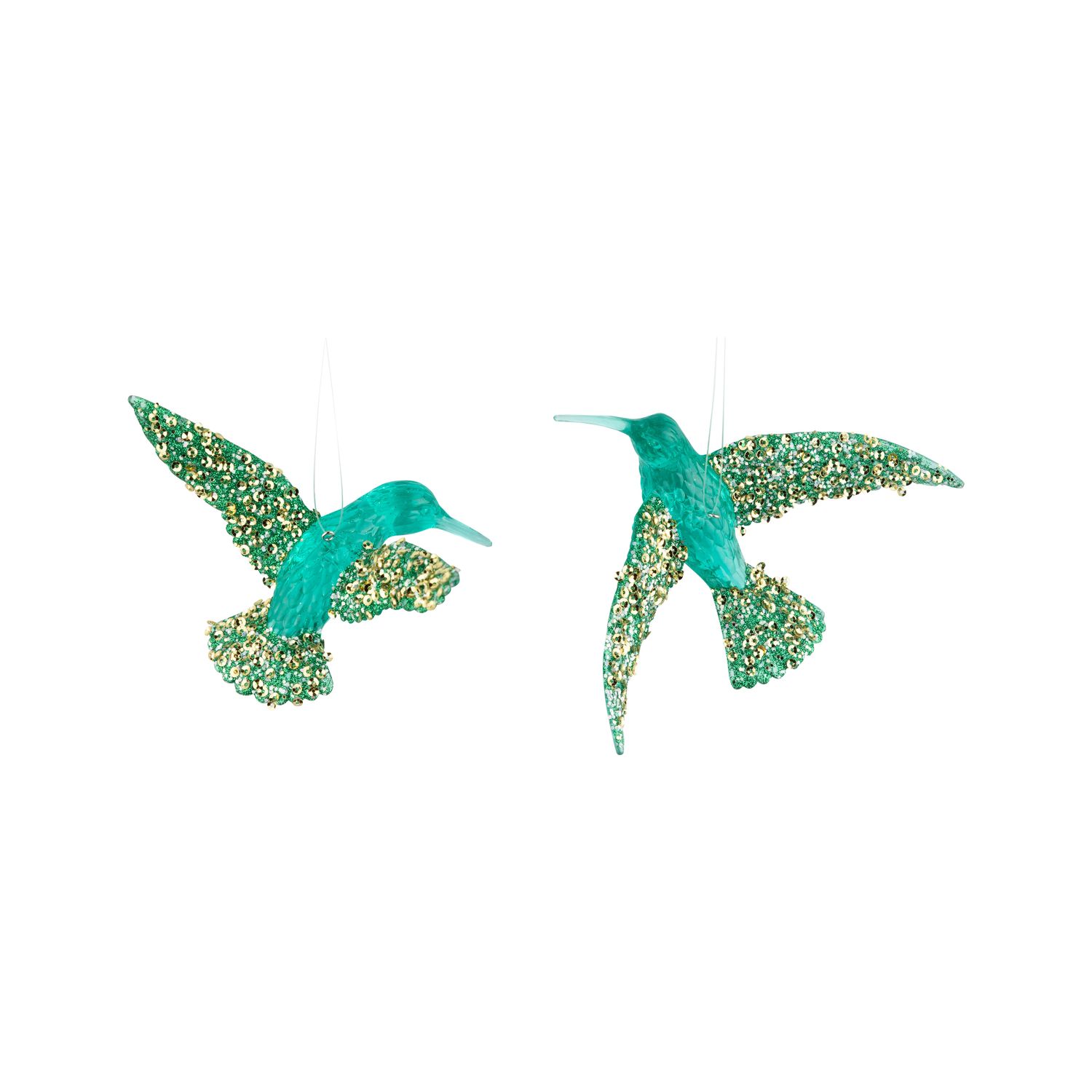 2 Asst&#39;d acrylic humming bird ornaments, teal with beads, 4.5 in  24      