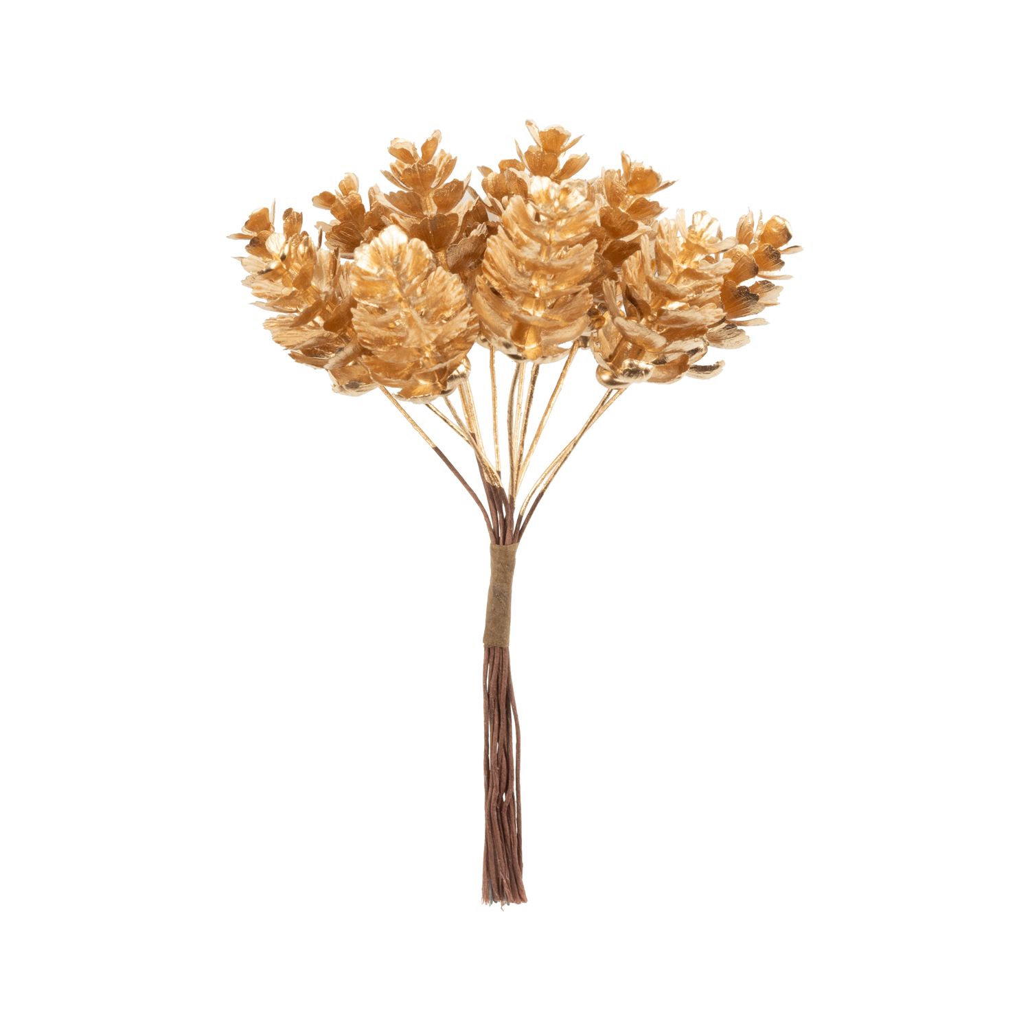 Cluster of 12 mini fir cone picks, painted gold, 4 in  24      