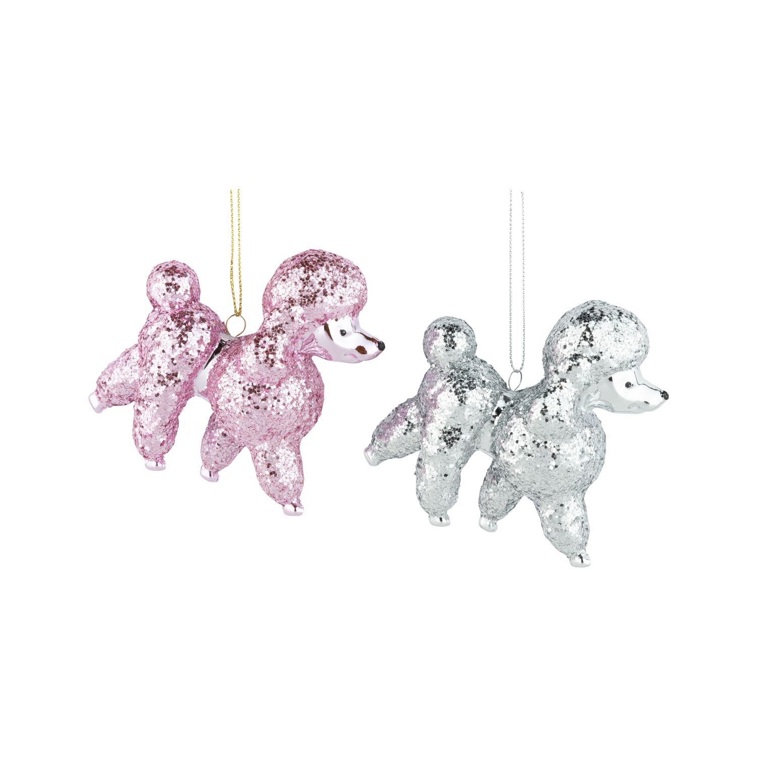 2 Asst&#39;d glittered plastic poodle ornaments, 3.5 in  12      