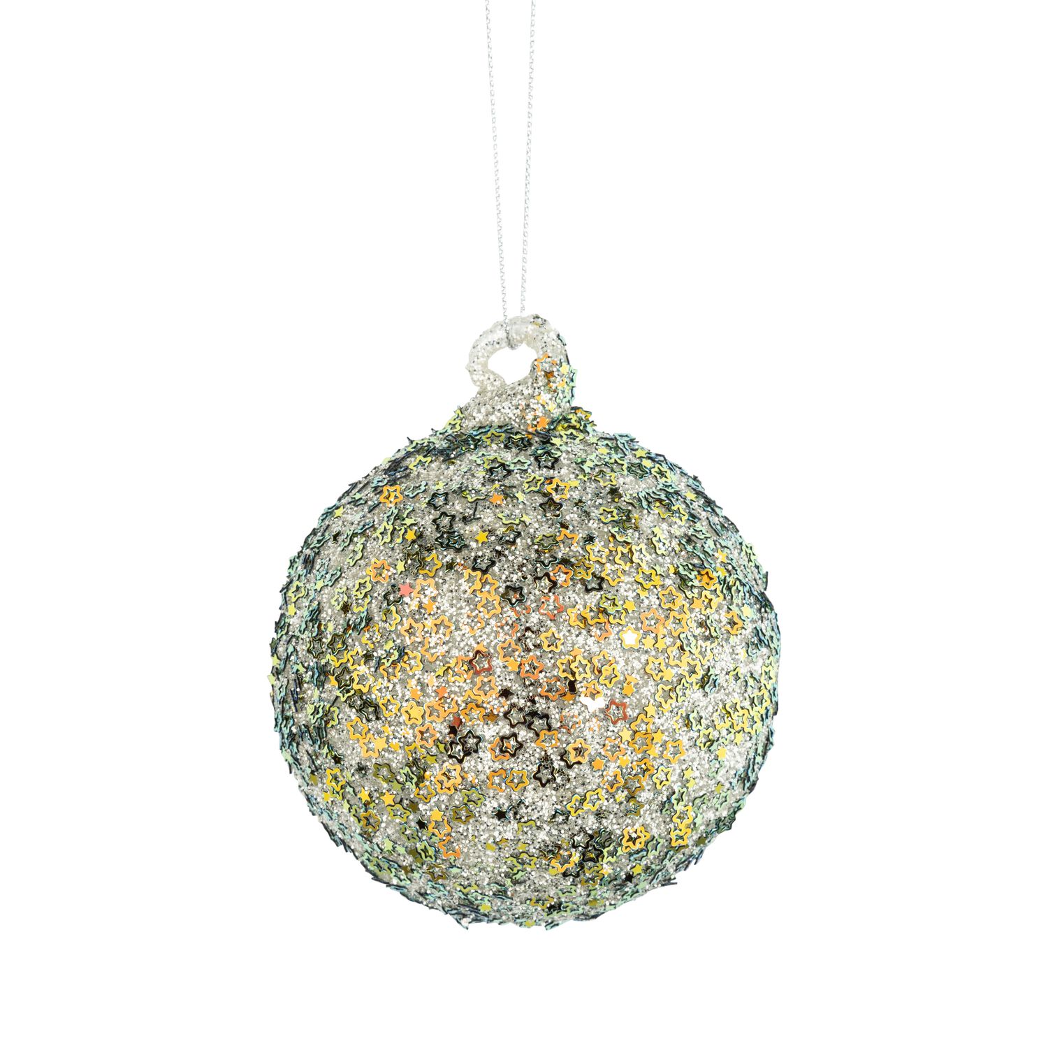 Glass ball ornament multicolored iridescent glitter, 80 mm/3 in  12      