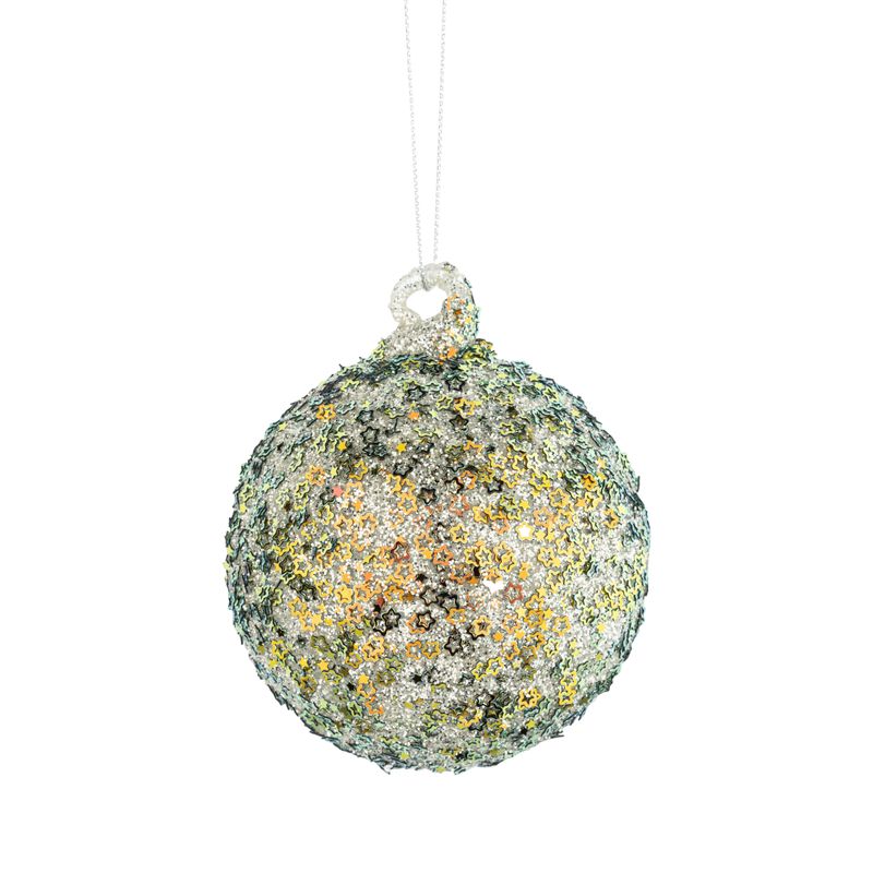 Glass ball ornament multicolored iridescent glitter, 80 mm/3 in  12      