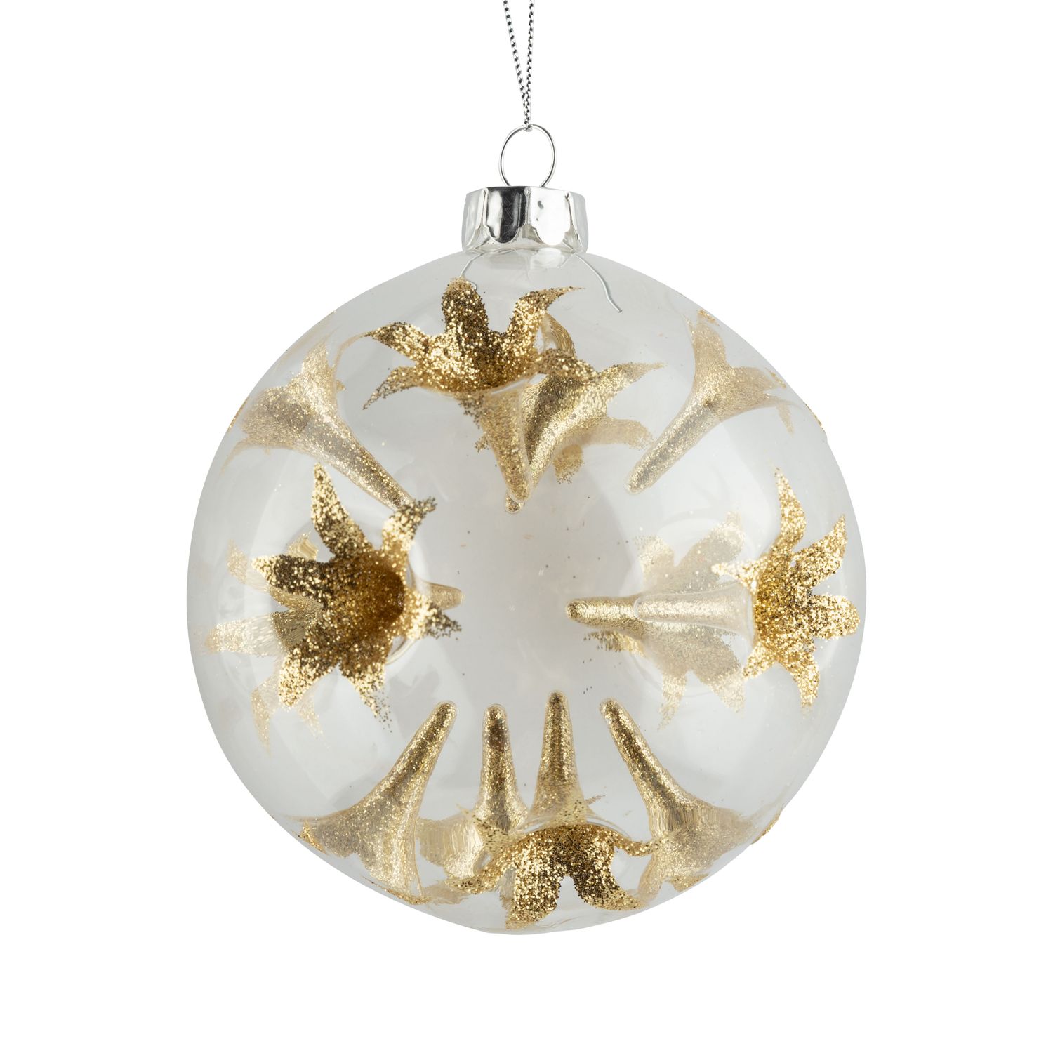 Clear glass trumpet ball with gold glitter 80 mm/4 in  6      