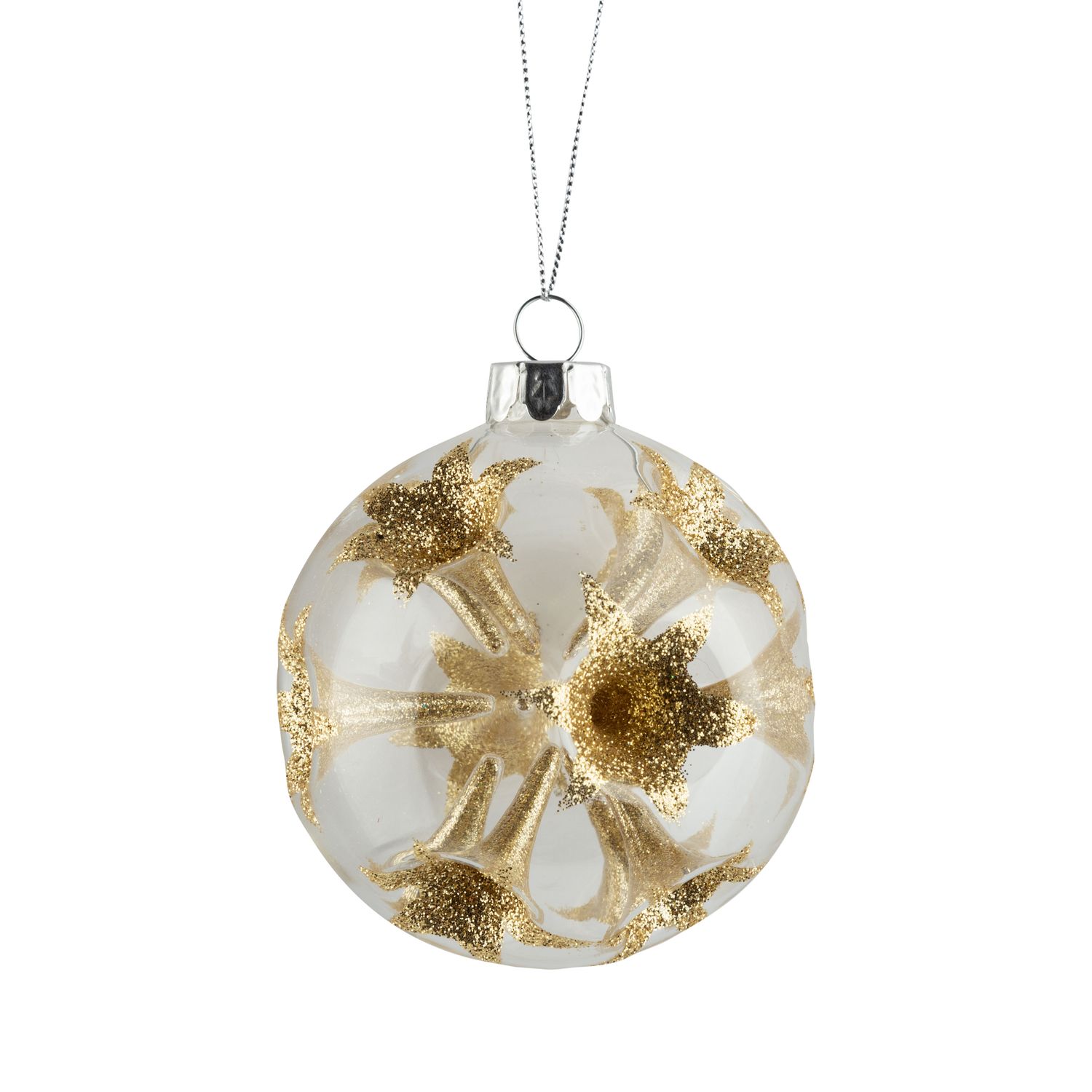 Clear glass trumpet ball with gold glitter, 80mm/3 in  6      