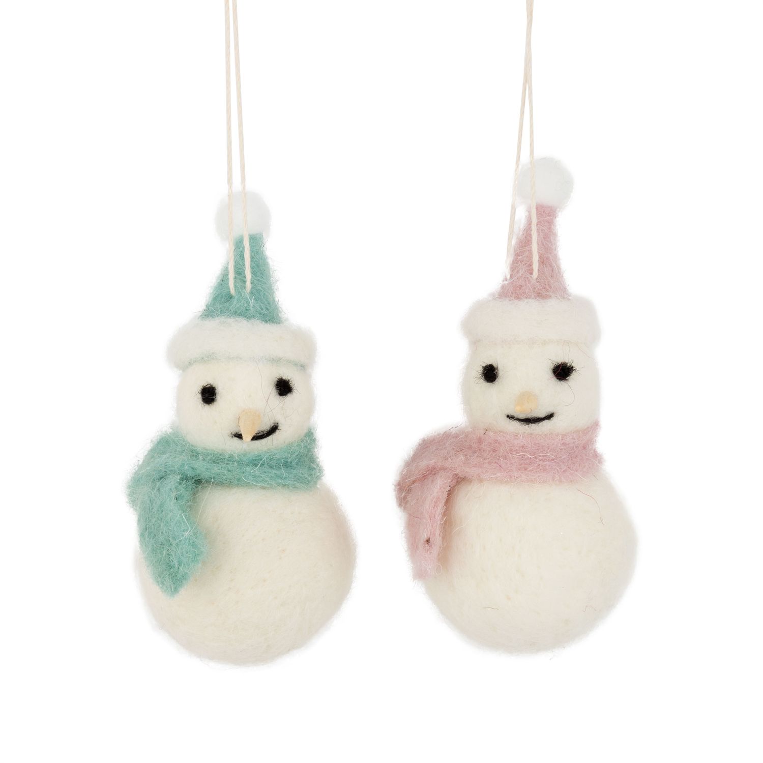 2 Asst'd felt snowman ornaments with pastel scarf and hats, 4 in  12      