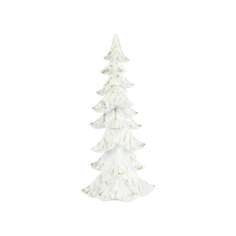 Painted resin slim spruce table top tree white with gold wash finish, 9 in  6      