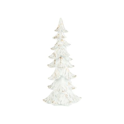 Painted resin slim spruce table top tree white with gold wash finish, 9 in  6      