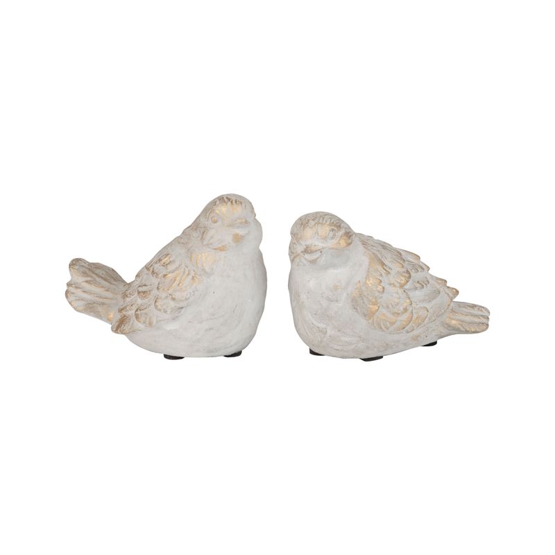 2 Asst&#39;d molded cement bird table pieces, light gold wash, 5 in  6       