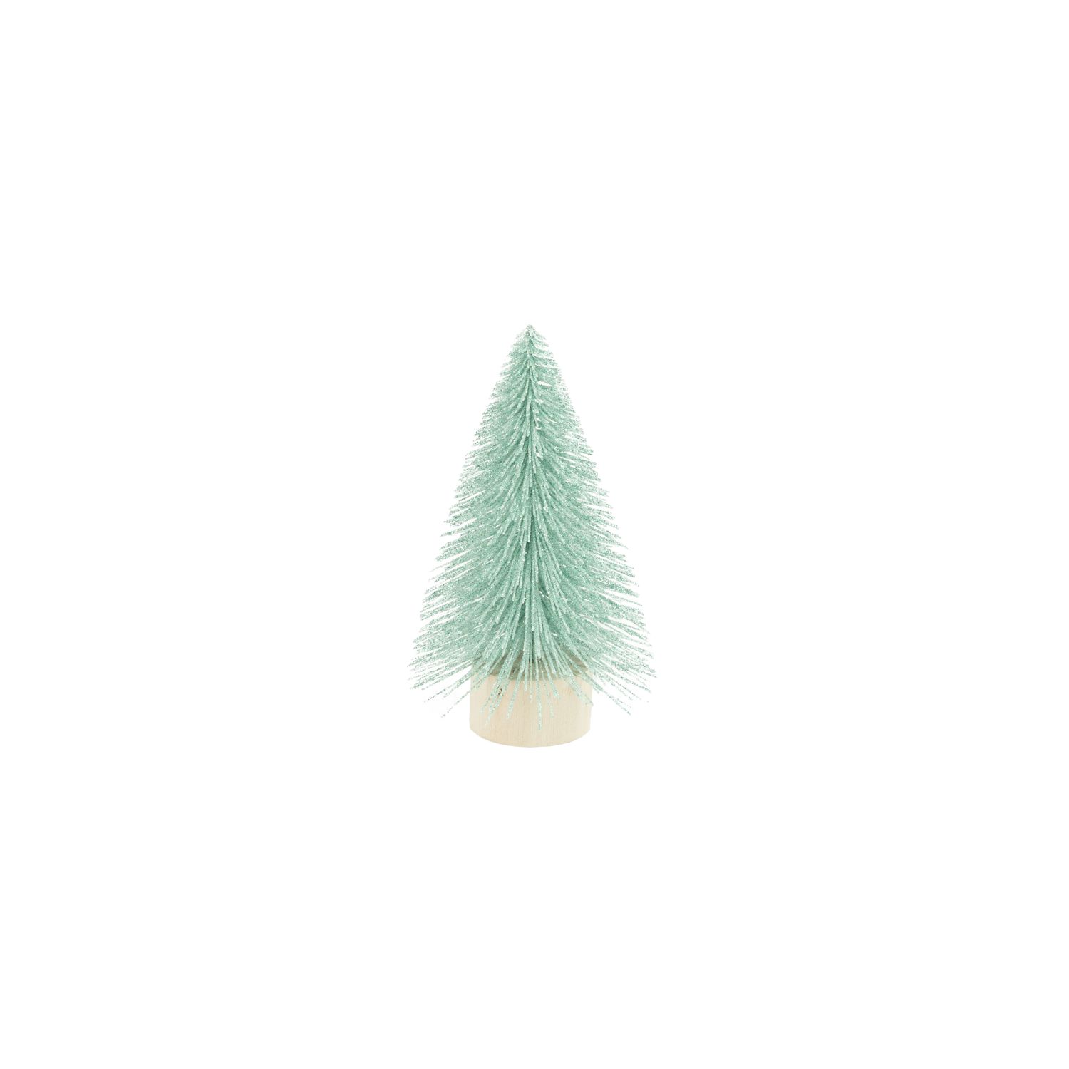 Pale blue glittered bristle tree on wood base, 6 in  12      