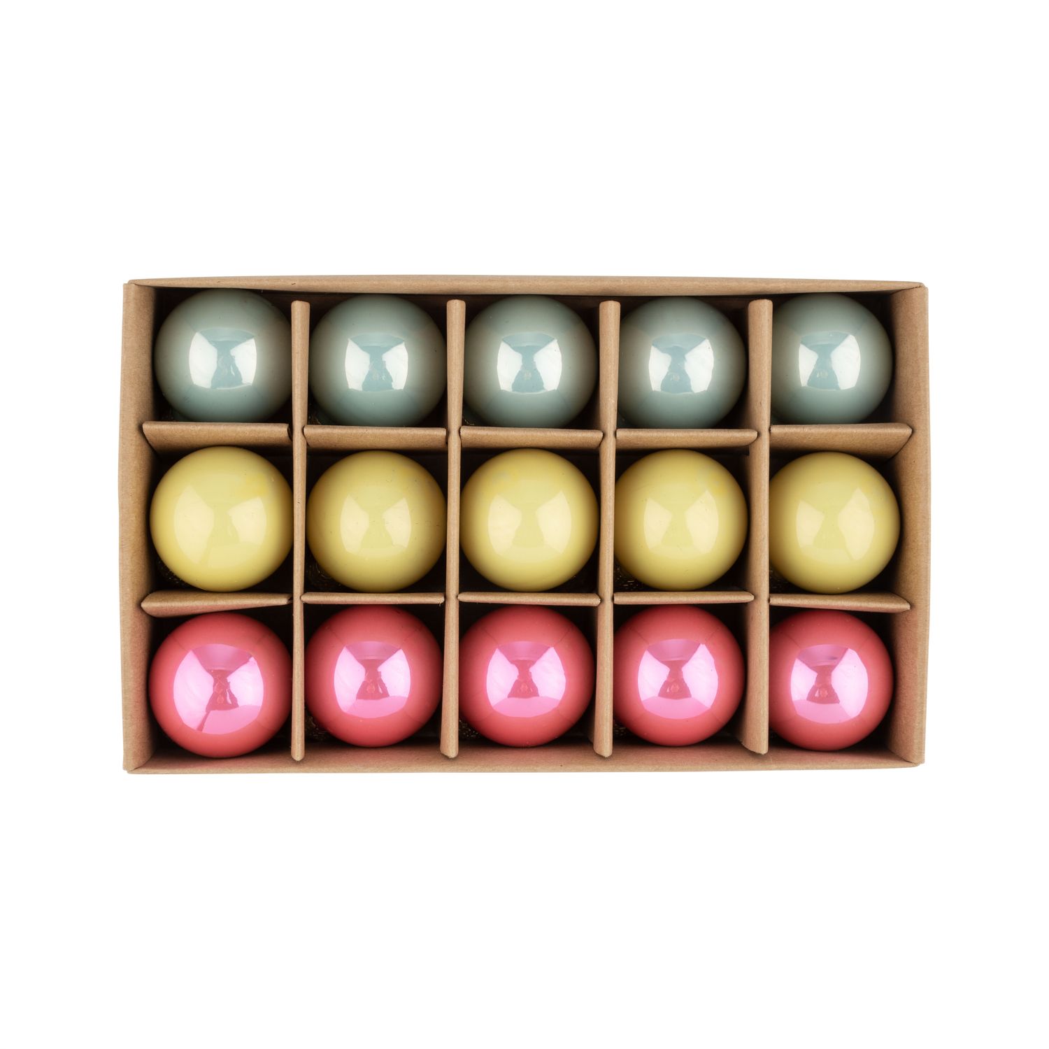 Set of 15 glass mini ball ornaments in shiny pastel blue, yellow and pink, 45mm/1.2 in per ball  6      